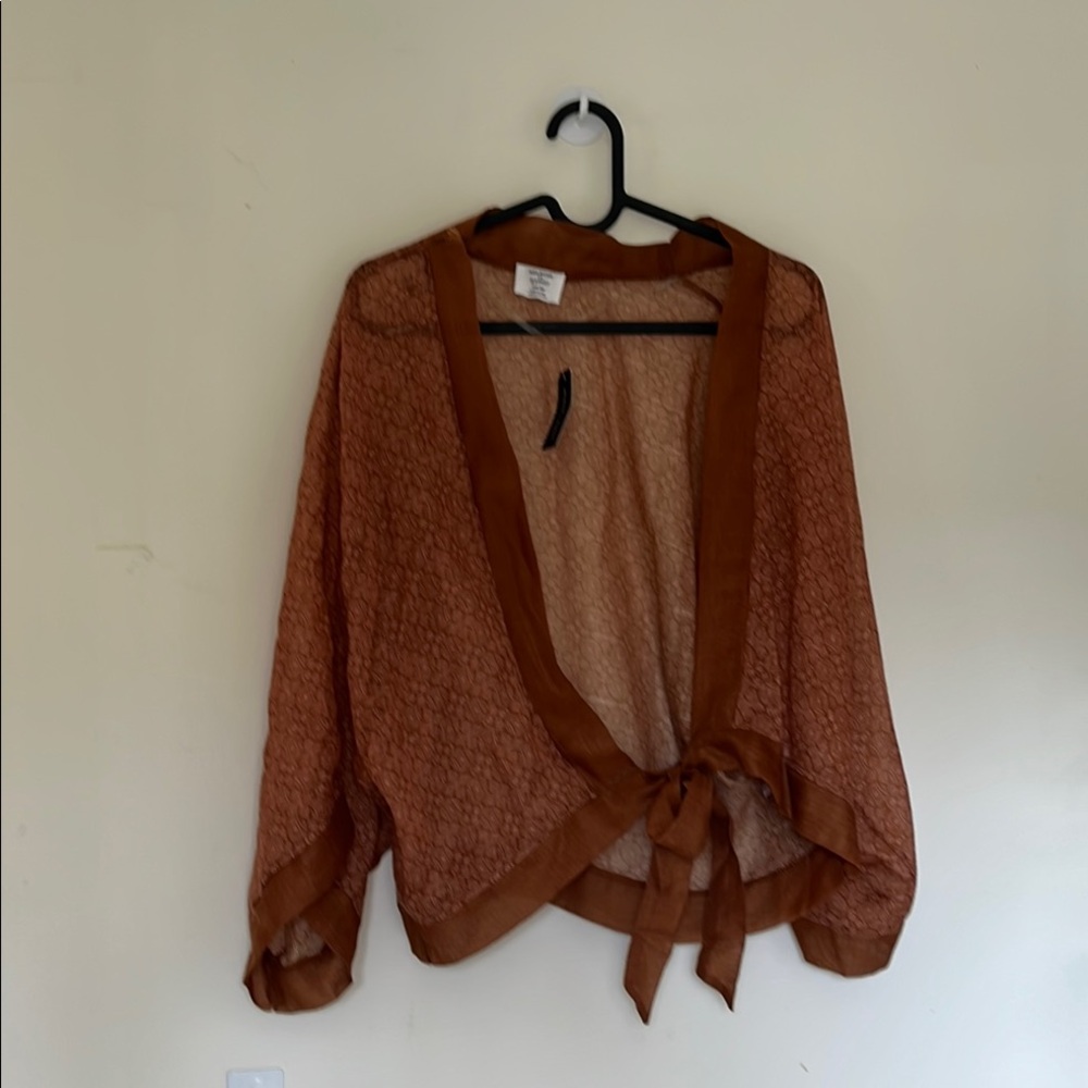 Melrose & Market Brown Sheer Women's Tie Front Top